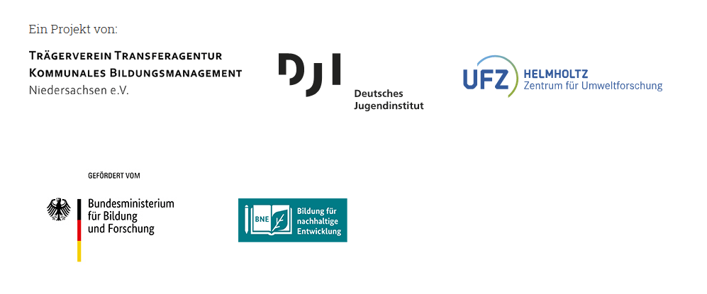 ein Projekt von: Trägerverein Transferagentur Kommunales Bildungsmanagement Niedersachsen e.V., Deutsches Jugendinstitut e.V., UFZ Hemholtzzentrum für Umweltfirschung GmbH, gefördert vom Bundesministerium für Bildung und Forschung