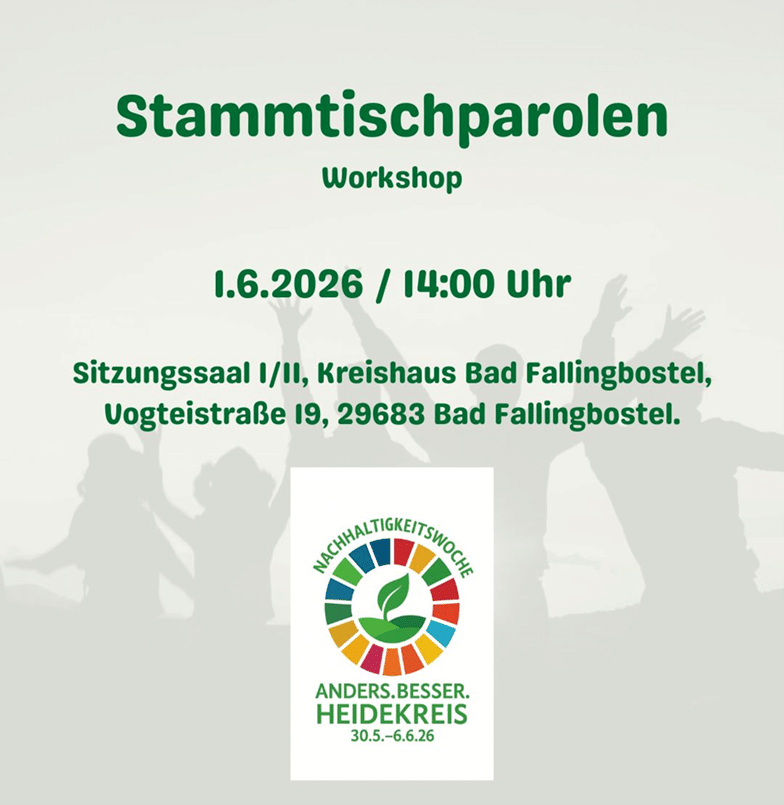 Beispiel für einen Insta-Slide der BNE-Aktionswoche: Einladung zu einem Workshop über Stammtischparolen. Unten auf dem Slide ist das Logo des BNE-Netzwerks zu sehen.